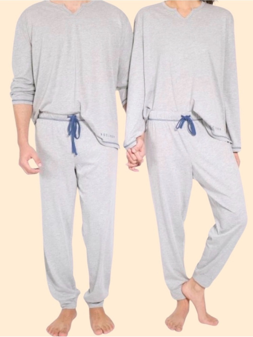 American recliner Light Gray Women's Pajama Set with Blue Drawstring